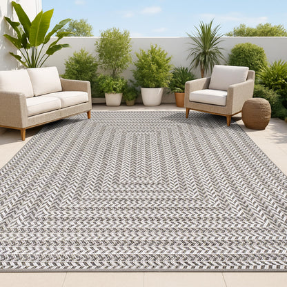 JONATHAN Y Concentric Squares Indoor Outdoor Area Rug 8X10 Black/Light Gray, Chevron Modern for Backyard, Patio, Porch, Easy-Cleaning, High Traffic, Pet-Friendly, Non-Shedding (SMB206B-8)