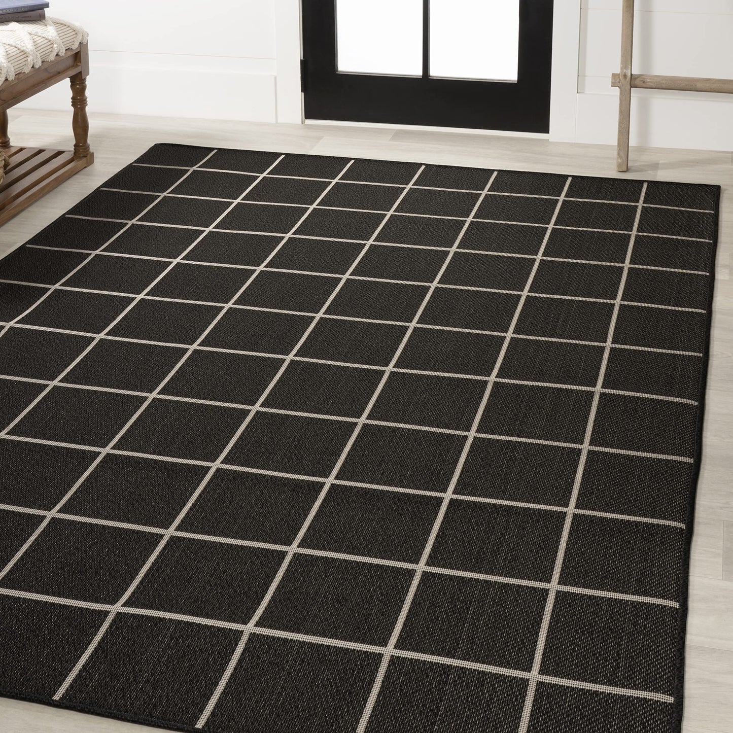 JONATHAN Y Grid Squares Indoor Outdoor Area Rug 8X10 Black/Cream, Modern for Backyard, Patio, Porch, Easy-Cleaning, High Traffic, Pet-Friendly, Non-Shedding (SMB200B-8)