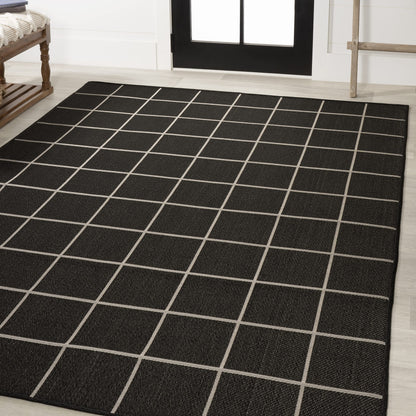 JONATHAN Y Grid Squares Indoor Outdoor Area Rug 8X10 Black/Cream, Modern for Backyard, Patio, Porch, Easy-Cleaning, High Traffic, Pet-Friendly, Non-Shedding (SMB200B-8)