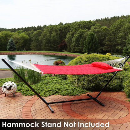 Sunnydaze Double Quilted Polyester Hammock with Detachable Pillow - 440-Pound Capacity - Red