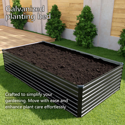 DIIYIV Galvanized Raised Garden Bed Kit Outdoor Patio,12x2x2ft Large Rectangular Metal Planter Boxes,Deep Root Box Planter for Gardening,Vegetables,Flowers,Herbs-Black