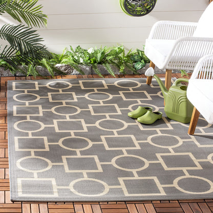 SAFAVIEH Washable Rug Outdoor Courtyard Collection - 7'10" Square, Anthracite & Beige, Non-Shedding & Easy Cleaning, Ideal for Patio, Backyard, Mudroom (CY6925-246)