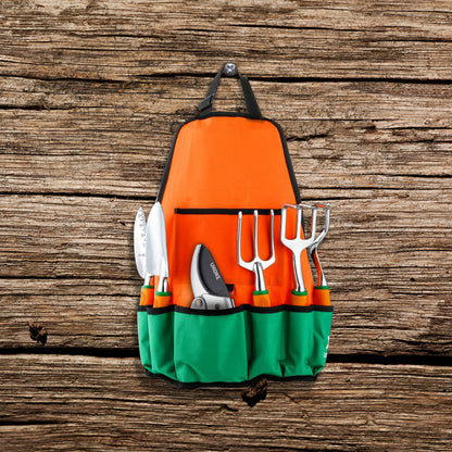 UKOKE Garden Tool Set, 12 Piece Aluminum Hand Tool Kit, Garden Canvas Apron with Storage Pocket, Outdoor Tool, Heavy Duty Gardening Work Set with Ergonomic Handle, Gardening Tools for women men