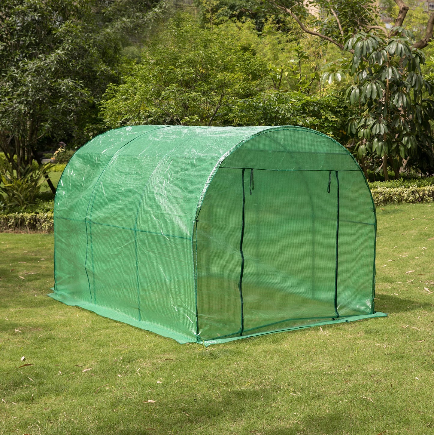 Gardenised 10 FT Green Outdoor Portable Garden Plant Walk-in Greenhouse Tunnel and Garden Plant Hot House with Roll-up Zipper Door Waterproof