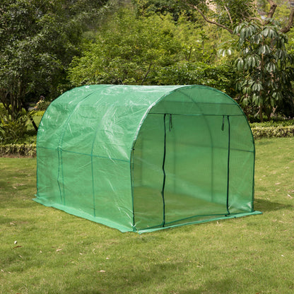 Gardenised 10 FT Green Outdoor Portable Garden Plant Walk-in Greenhouse Tunnel and Garden Plant Hot House with Roll-up Zipper Door Waterproof