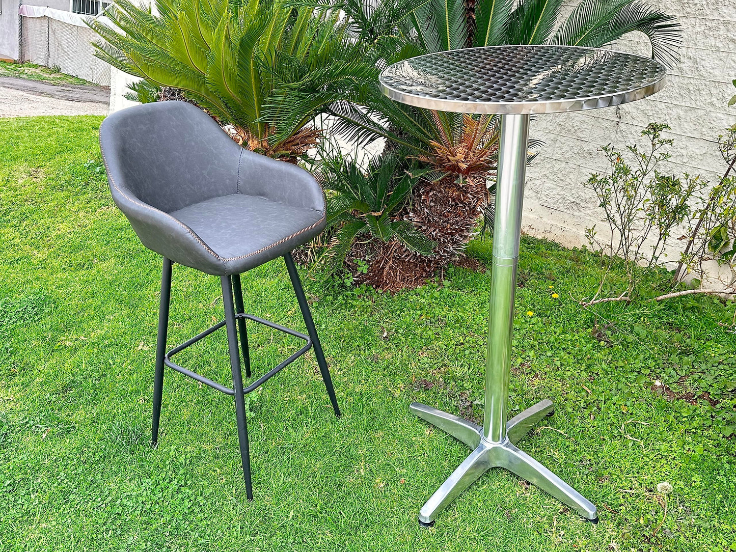 BTEXPERT Set of 10 Commercial 45-Inch Bar Height Round Patio Tables – 23.75" Diameter Aluminum Flip Top Tables with 25.75" Base – Indoor Outdoor Stainless Steel Silver Restaurant Furniture