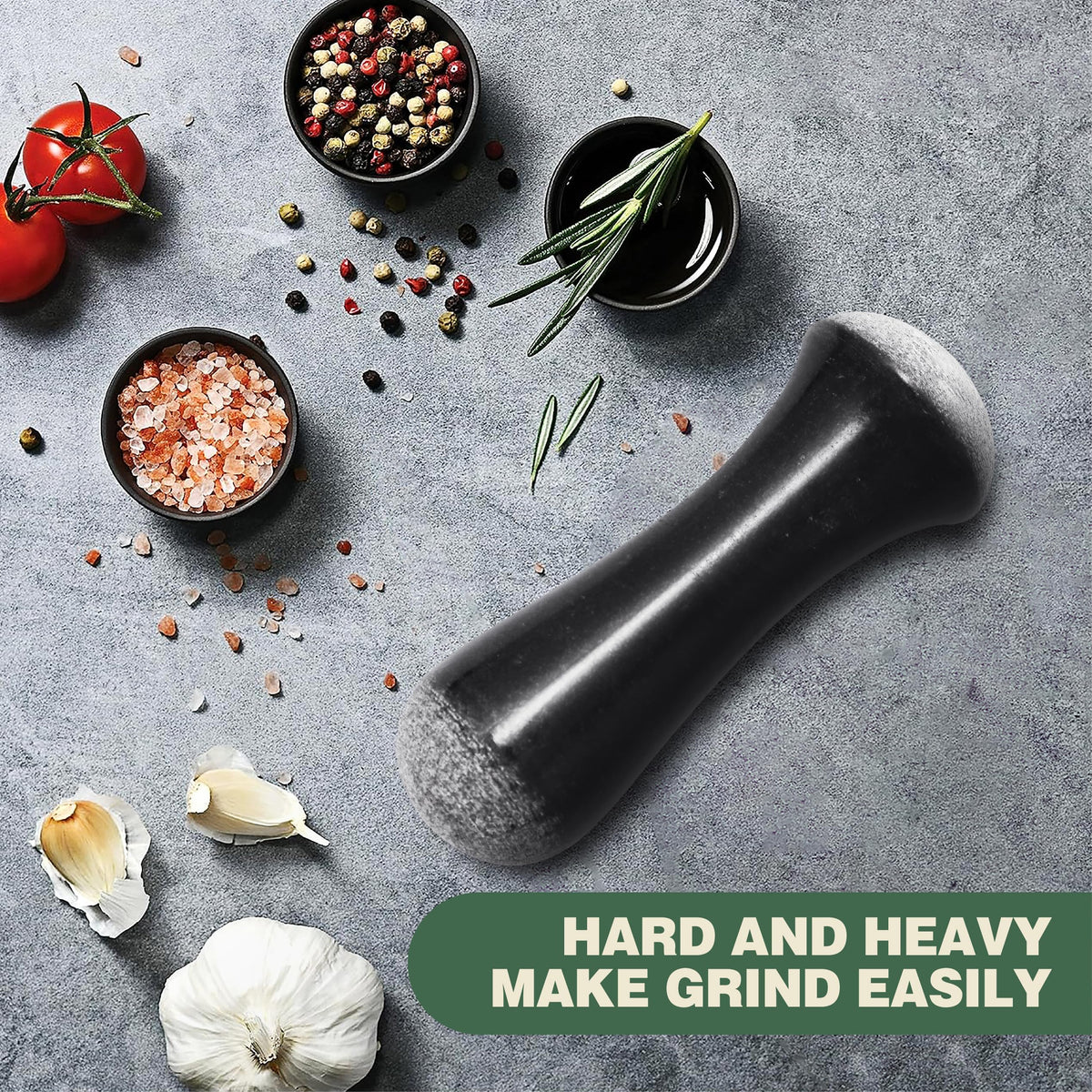 Black Granite Pestle,Pestle Only,Replacement Pestle,5.9" Length Polished,Double Head,Use Pestle on Both Ends