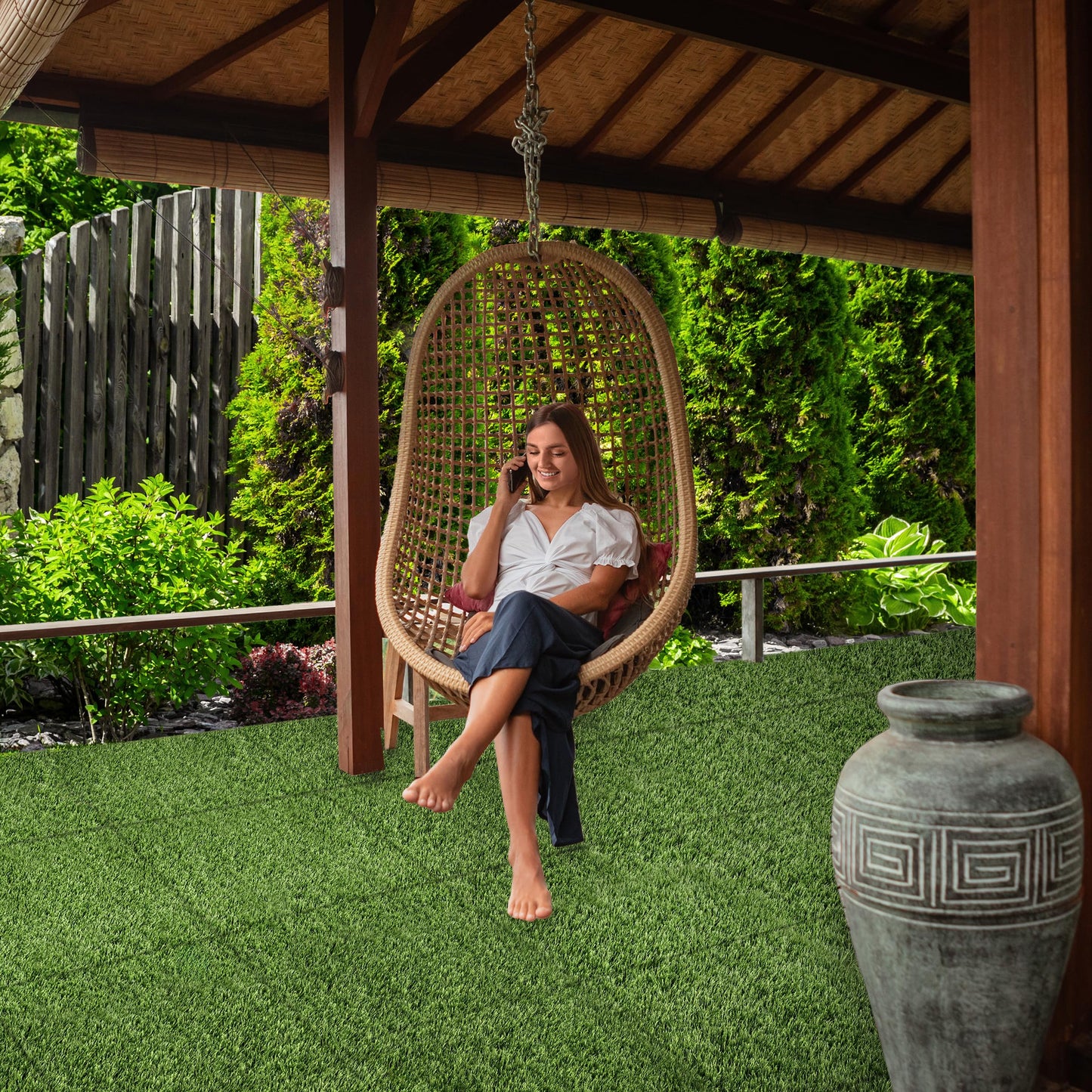 Sorbus 48Sq. Ft. Artificial Grass Tiles – Interlocking 24"x24" Fake Grass Mats for Balcony, Patio, Deck Flooring, Pets & Dog Pee Pad – Self-Draining Turf Squares with 8-Buckle System for Outdoor Decor