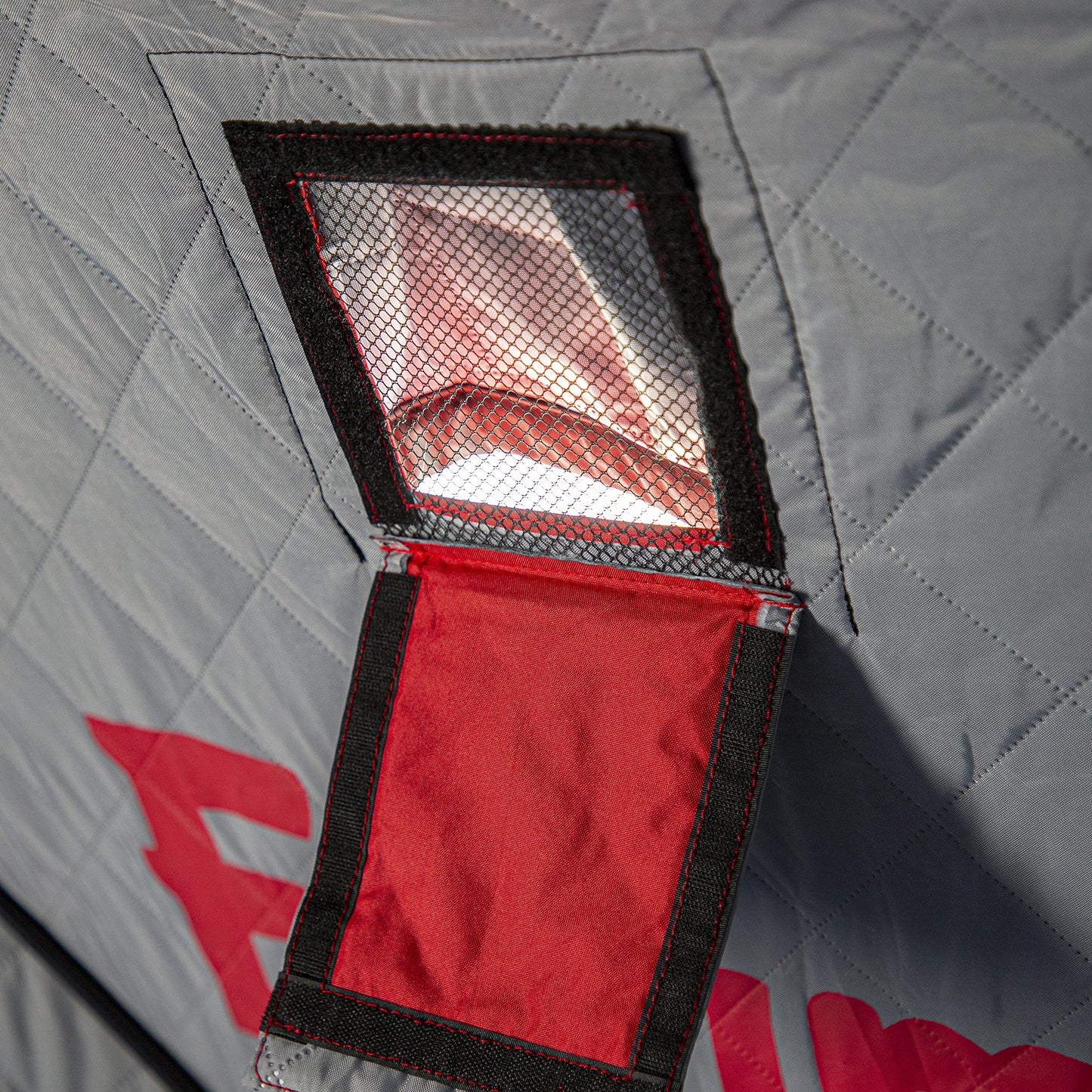 Eskimo Outbreak 650XD Pop-up Portable Insulated Ice Fishing Shelter, 94 sq ft. Fishable Area, 5-7 Person, Red/Black, 143" x 135"