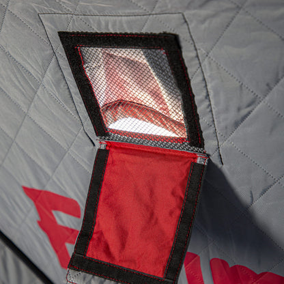 Eskimo Outbreak 650XD Pop-up Portable Insulated Ice Fishing Shelter, 94 sq ft. Fishable Area, 5-7 Person, Red/Black, 143" x 135"