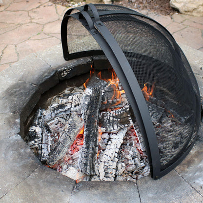 Sunnydaze Round Fire Pit Spark Screen Cover - Easy-Opening Outdoor Fire Pit Screen - Heavy‑Duty Steel Metal Mesh - 24" Diameter