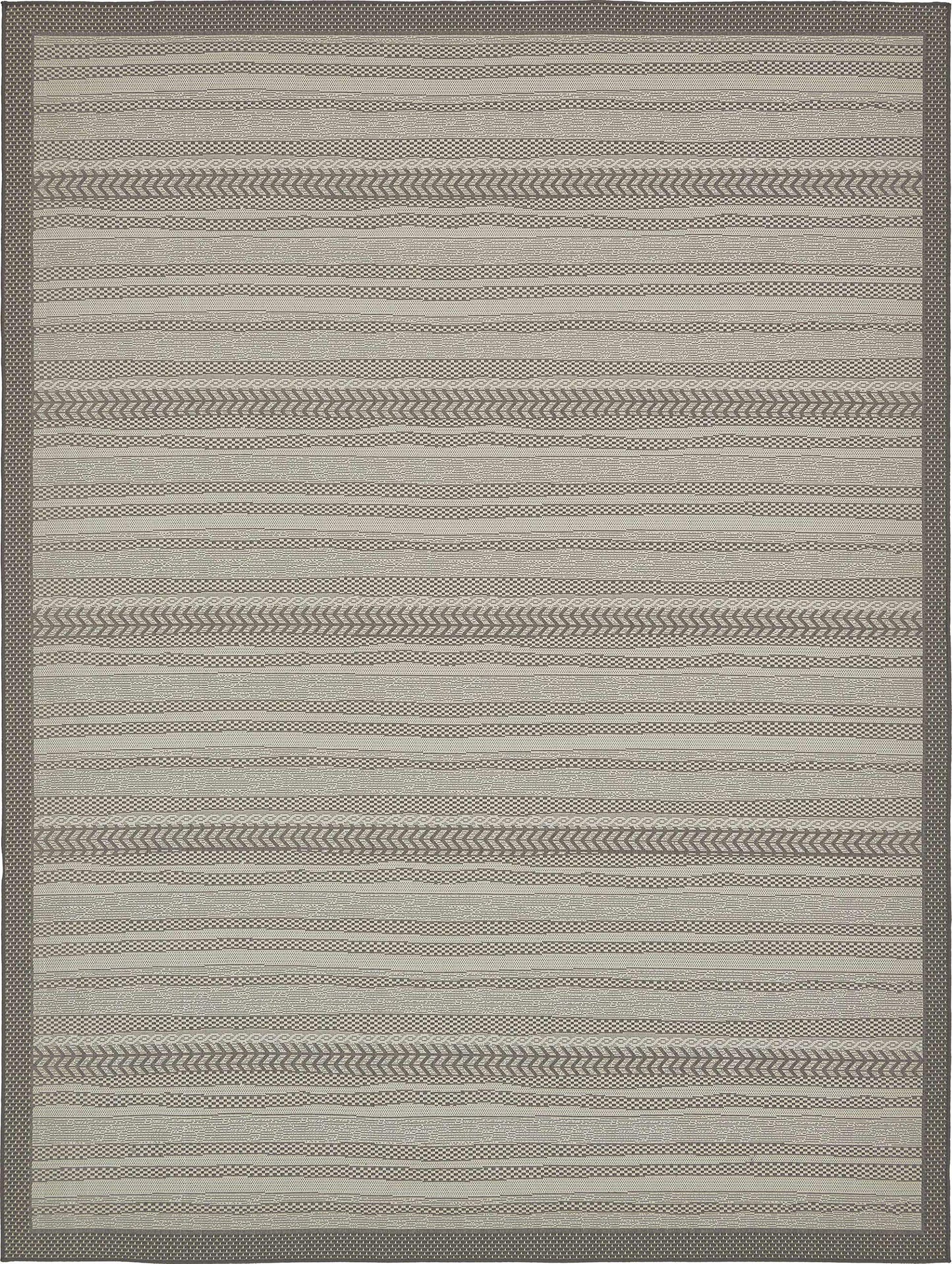 Unique Loom Outdoor Border Collection Area Rug - Lines (9' x 12' 2" Rectangle, Gray/ Silver)