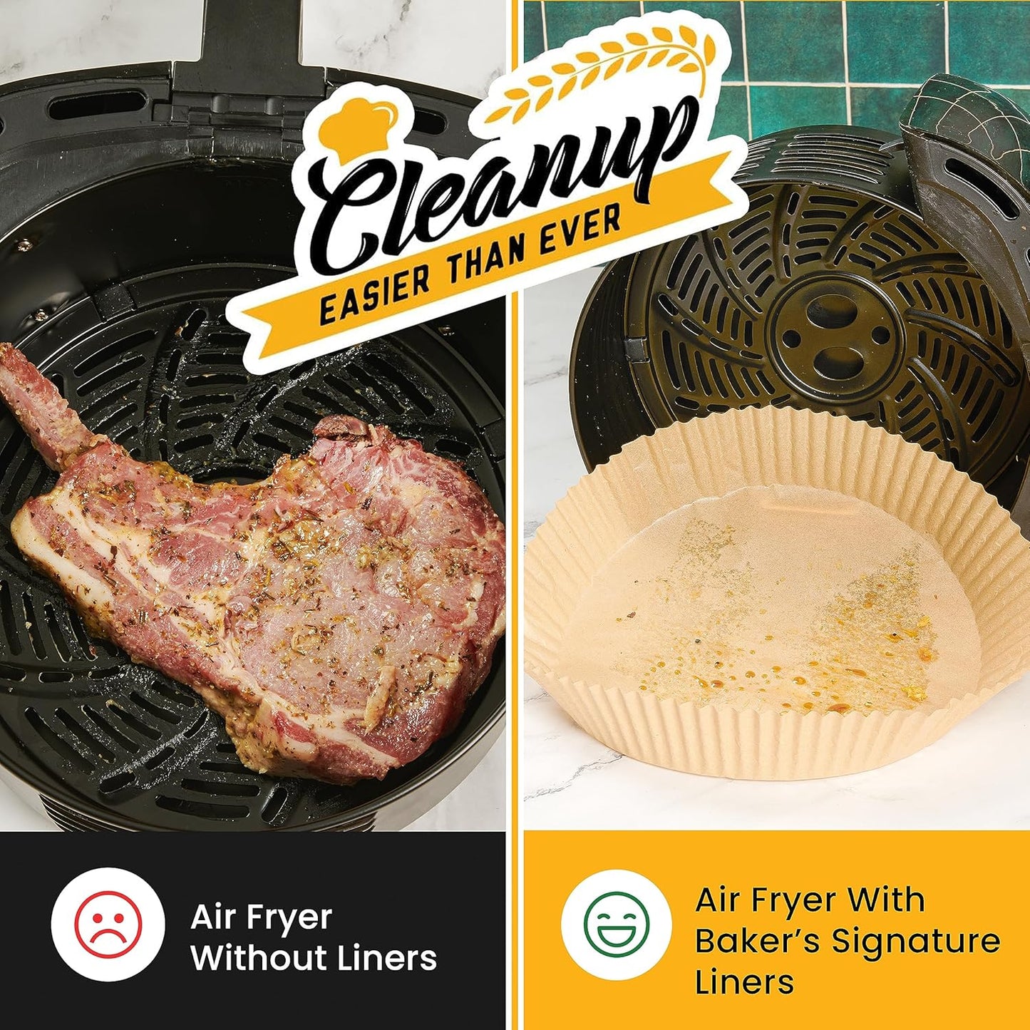 Baker's Signature Air Fryer Liners - 125 Pcs Round Disposable Non-Stick Paper | 8 Inch for 5-8 Qt Baskets