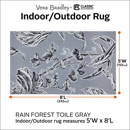 Classic Accessories for Vera Bradley Indoor/Outdoor Rug, 5 x 8 Foot, Rain Forest Toile Gray