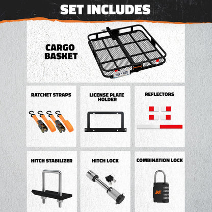 Mockins 40"x40"x6" Extra Deep Square Trailer Hitch Cargo Carrier w/Plate Bracket | 500 Lbs Cap Heavy-Duty Cargo Hitch Carrier for Generators, Appliances, Coolers | Luggage Rack for SUV, Car & Truck