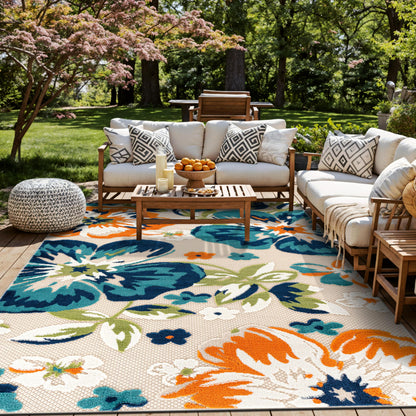 Rugshop Bergamo Contemporary Floral Indoor Outdoor Area Rug, Non-Shedding Carpet for Patio Deck Backyard or Garden Multi 7'10" x 10'