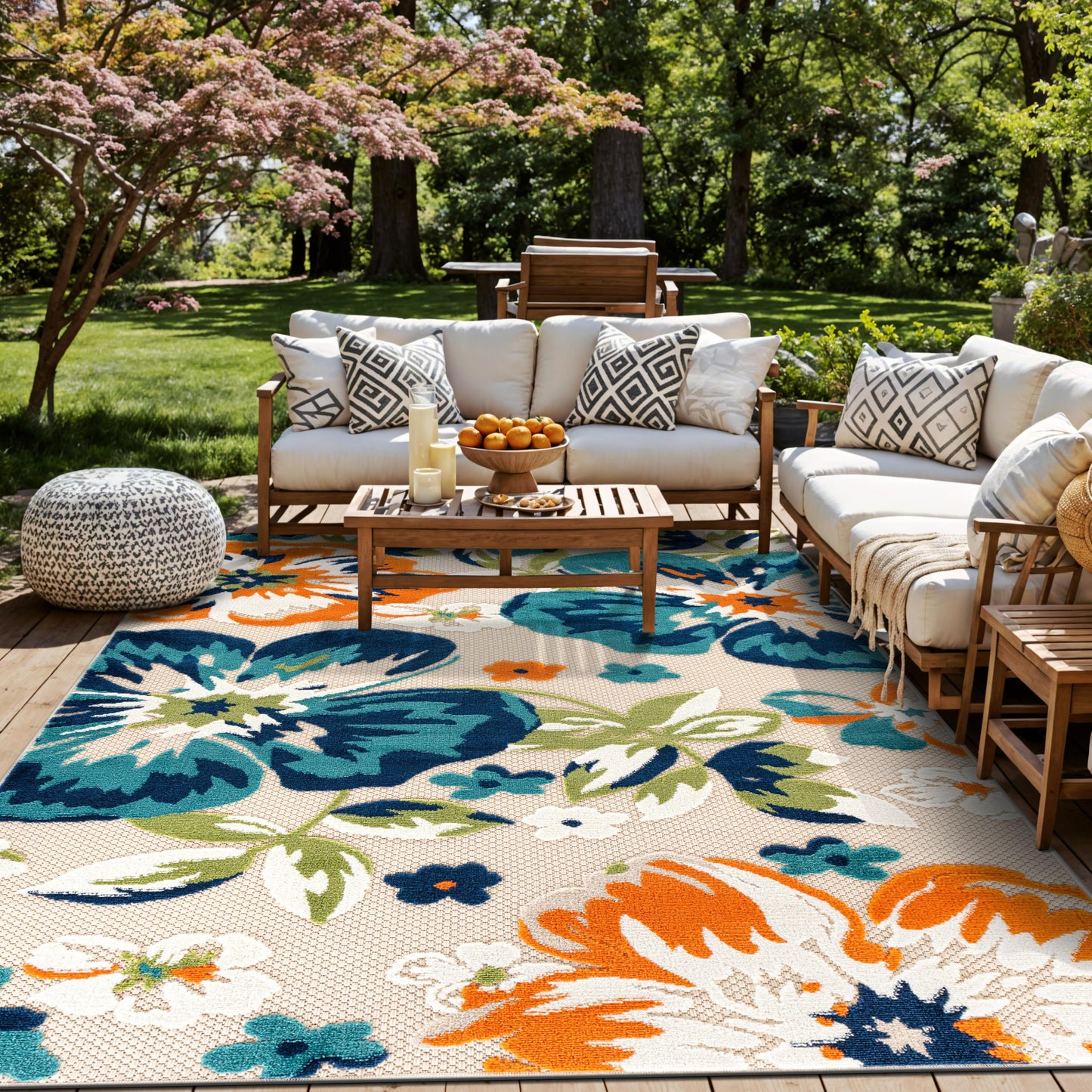 Rugshop Multi Bergamo Floral Indoor/Outdoor Area Rug Machine Washable for Backyard, Deck and Outdoor Lounge, 10' x 14'