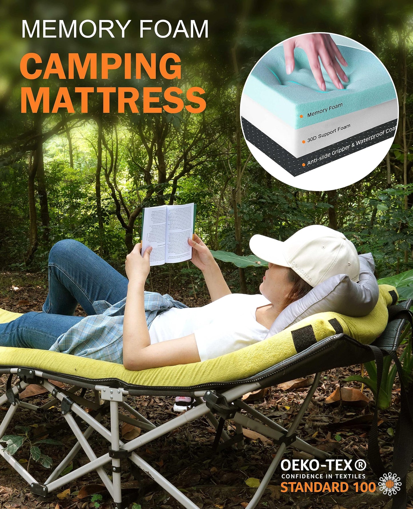 Gaialoop 3 Inch Memory Foam Camping Mattress, Dual Layer Thick Sleeping Camp Pad for Car Tent Cot, Roll-Up Portable Glamping Floor Bed for Guests Sleepover[Twin XL: 80 * 38 * 3"]