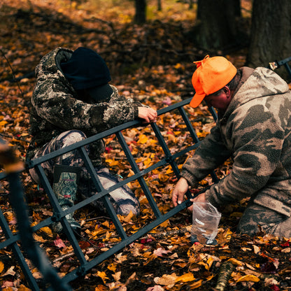 Rivers Edge® Lockdown™ 21' Wide, Towering 21' Height, Flip-Up TearTuff™ Mesh Seat, The Ultimate Shooting Rail™, Patent-Pending Ground-Level Ratcheting Technology™, LD200
