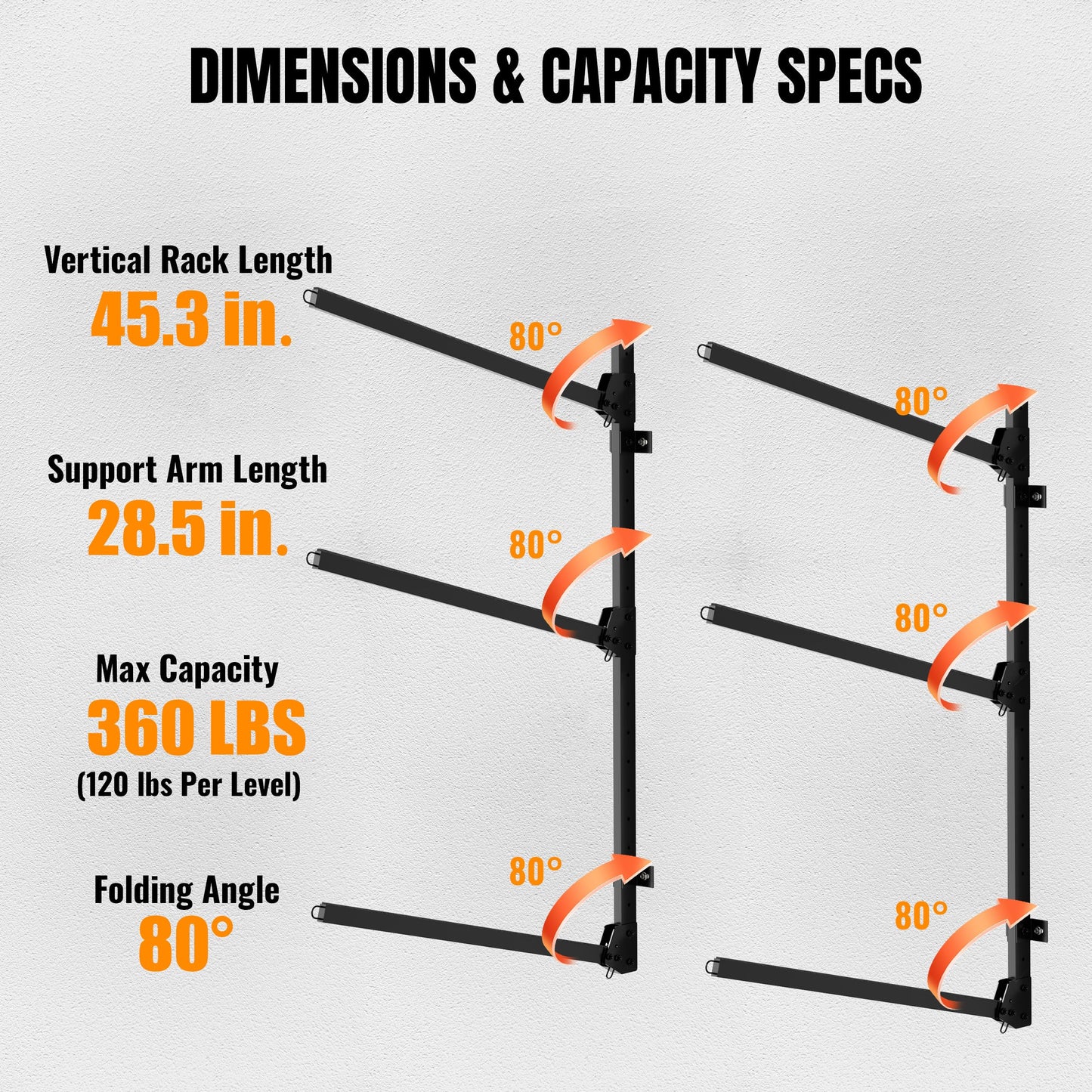 NIMBLERACK Kayak Wall Mount Rack, 45.3" Heavy Duty Canoe Storage Brackets, Foldable Space Saving Hanger, 304 Stainless Steel for Outdoor & Indoor, Fits SUP/Paddle Board(Black, 2-Tier)