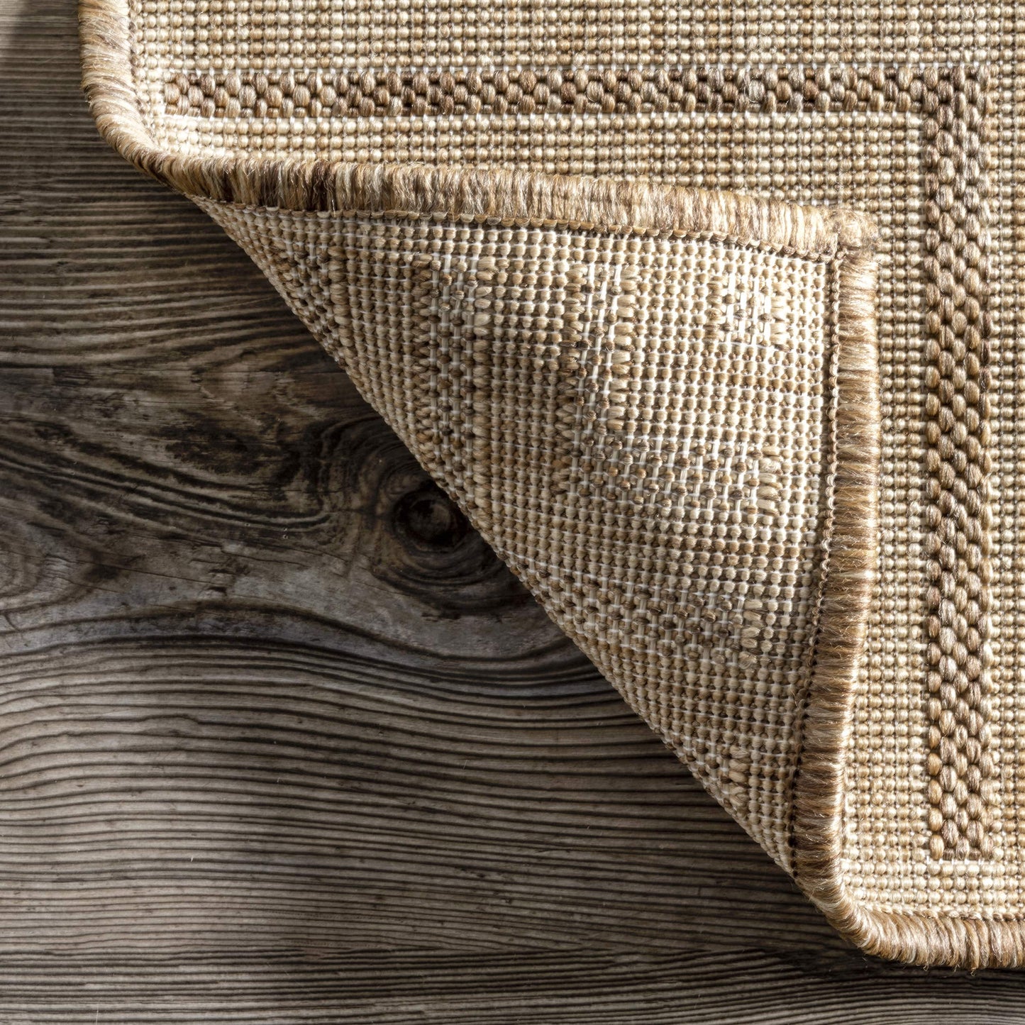 Nuloom Asha Light Brown/Ivory, 6'7" x 9', Casual, Striped Border, Soft and Cozy, High Traffic, Easy Clean, Durable Area Rug for Indoor/Outdoor Patio, Deck, Porch, Garden, Courtyard