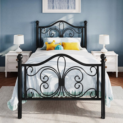 SHA CERLIN Twin Size Bed Frame for Kids,Metal Bed Frame with Butterfly Pattern Design Headboard and Footboard,No Box Spring Needed,Easy Assembly,Black