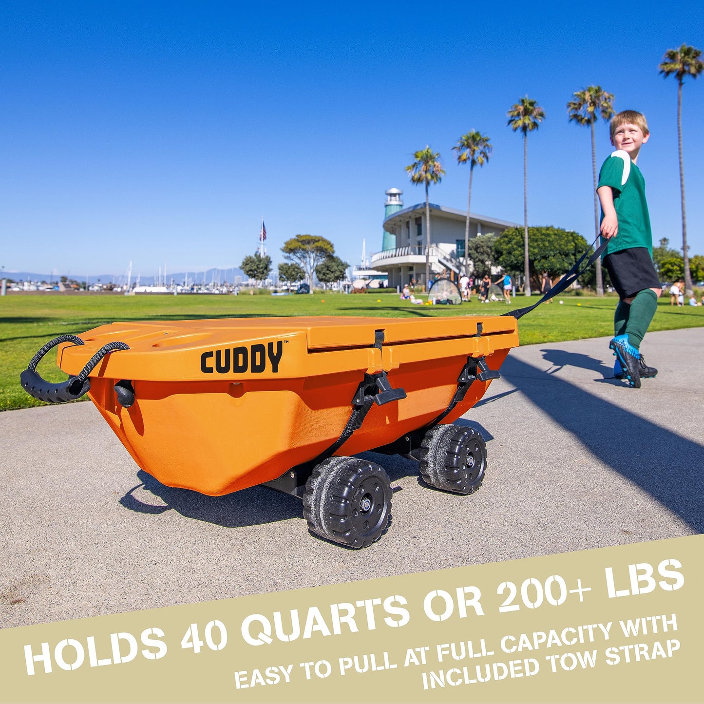 CUDDY Crawler Cooler with Wheels – 40 QT Amphibious Floating Cooler and Dry Storage Vessel - Orange