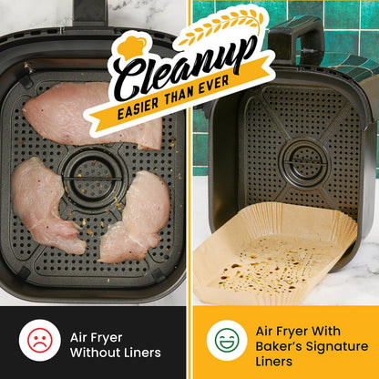 Air Fryer Paper Liners, 125Pcs Air Fryer Disposable Liners, Non-Stick and Oil Proof for Easy Cleanup, 8” Square for 5-8 qt Basket by Baker's Signature