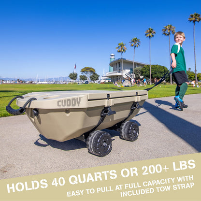 Cuddy Crawler Cooler with Wheels – 40 QT Amphibious Floating Cooler and Dry Storage Vessel - Tan