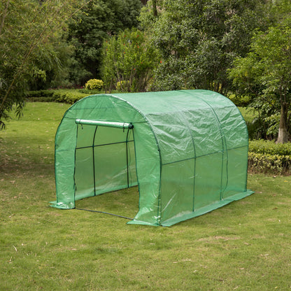 Gardenised 10 FT Green Outdoor Portable Garden Plant Walk-in Greenhouse Tunnel and Garden Plant Hot House with Roll-up Zipper Door Waterproof