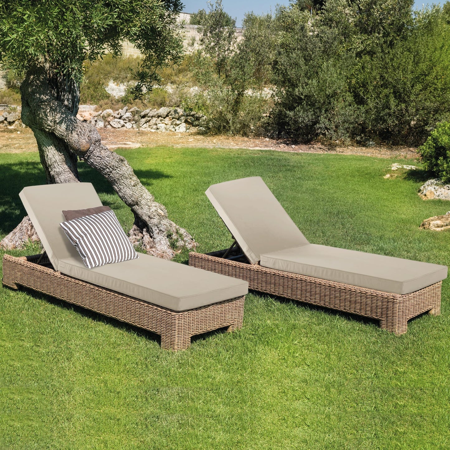 Comcaver Outdoor Chaise Lounge Cushion Set of 2, Fadesafe Water-Repellent Lounge Deck Reclining Chair Cushions for Patio Furniture Lawn Pool Resort Hotel, 80x26x3 Inch, Cream