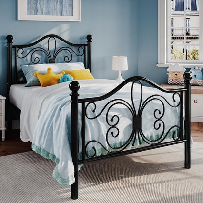 SHA CERLIN Twin Size Bed Frame for Kids,Metal Bed Frame with Butterfly Pattern Design Headboard and Footboard,No Box Spring Needed,Easy Assembly,Black