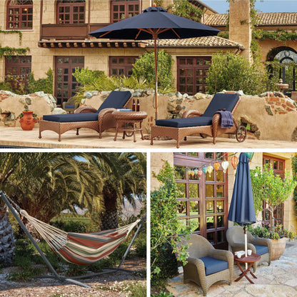 Classic Accessories Montlake Fadesafe Brazilian Hammock with Steel Stand, Heather Indigo Blue Multi-Stripe