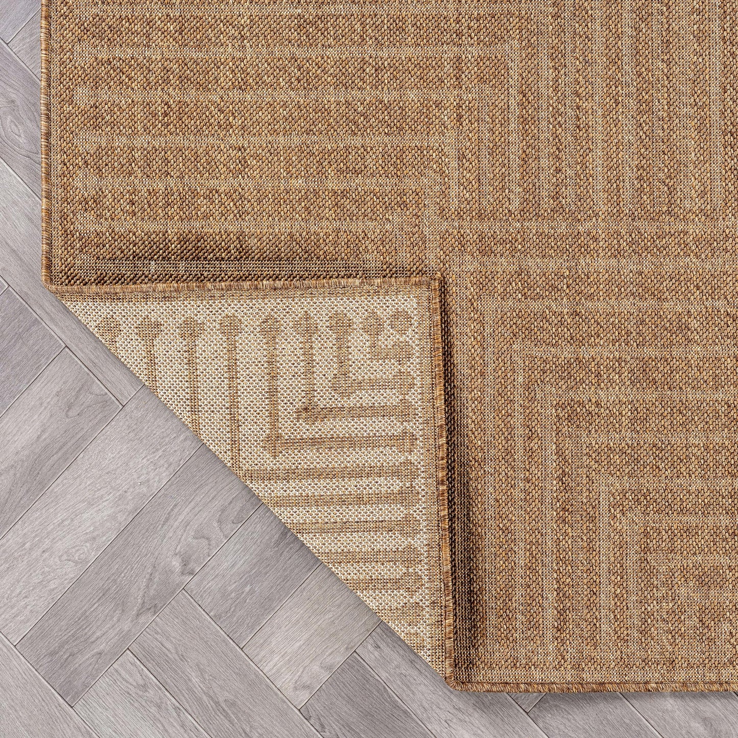 Rugshop Geometric Lines Indoor Outdoor Flat Woven Area Rug,Natural Jute-Style,Easy-Care Patio Rug for Backyard Porch Deck Balcony, 7'10" x 10' Sand/Natural