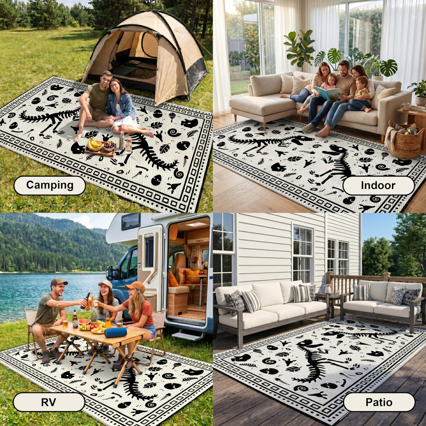 CircleRoad RV Outdoor Rug 9x18 Waterproof Patio Rug Mat with 4 Stakes UV Resistant Reverisble Plastic Straw Outdoor Rug with Carry Bag for RV Camping Picnic Beach Backyard