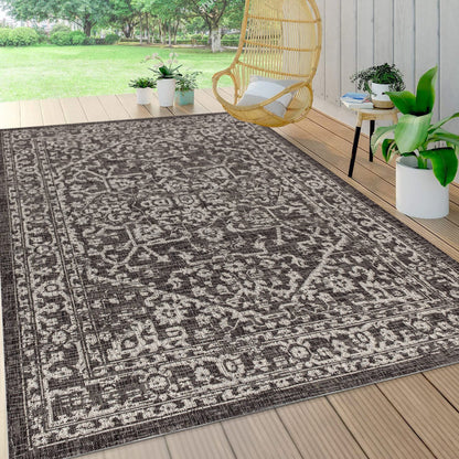 JONATHAN Y Boho Medallion Indoor Outdoor Area Rug 8X10 Black/Gray, Malta Textured Weave for Backyard, Patio, Porch, Easy-Cleaning, High Traffic, Pet-Friendly, Non-Shedding (SMB104C-8)