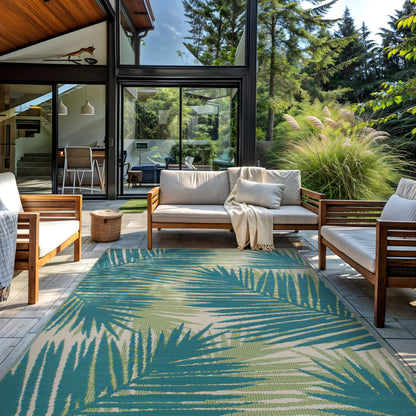 Rugshop Tropical Floral Reversible Crease-Free Waterproof Premium Recycled Plastic Outdoor Rugs for Patio,Backyard,RV,Deck,Picnic,Trailer,Beach,Camping Green 7'10" x 10'