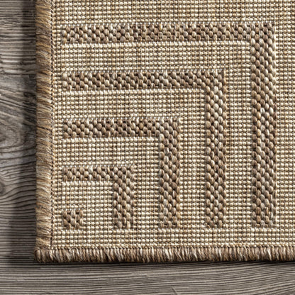 Nuloom Asha Light Brown/Ivory, 6'7" x 9', Casual, Striped Border, Soft and Cozy, High Traffic, Easy Clean, Durable Area Rug for Indoor/Outdoor Patio, Deck, Porch, Garden, Courtyard