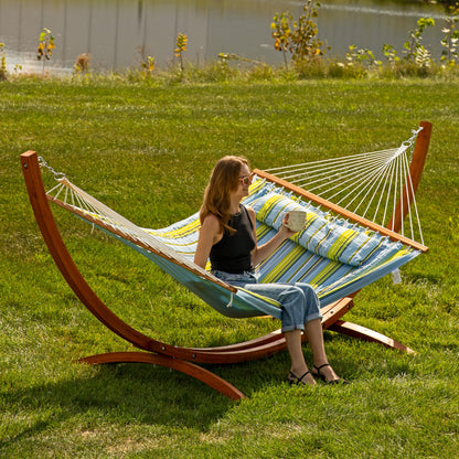 Sunnydaze Curved Wood Hammock Stand Only - 2-Person Wooden Hammock Stand for Outside with 400-Pound Capacity- 13-Foot