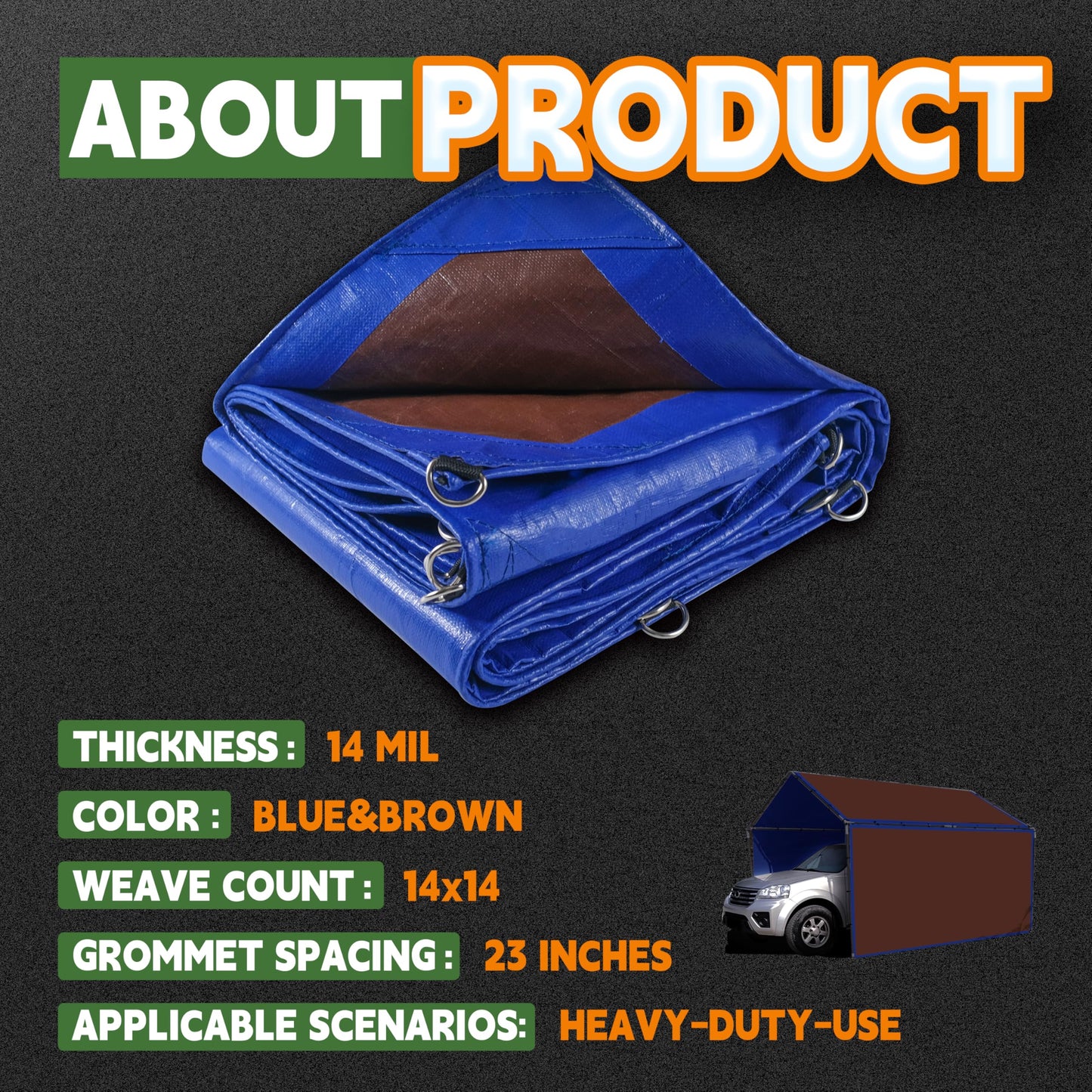 RAINDEWAY Tarp 20x25 Feet Tarps Heavy Duty Waterproof with D-Rings, Reinforced Corners and Edges,UV Resistant,Multipurpose Poly Tarp for Roof,Wood,Camping,Blue/Brown