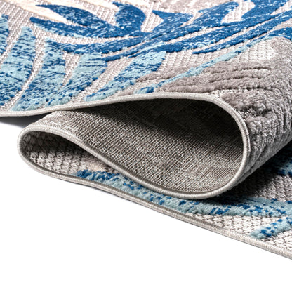 JONATHAN Y Tropics Palm Leaves Indoor Outdoor Area Rug 8X10 Gray/Blue, Boho for Backyard, Patio, Porch, Easy-Cleaning, High Traffic, Pet-Friendly, Non-Shedding (AMC100A-8)
