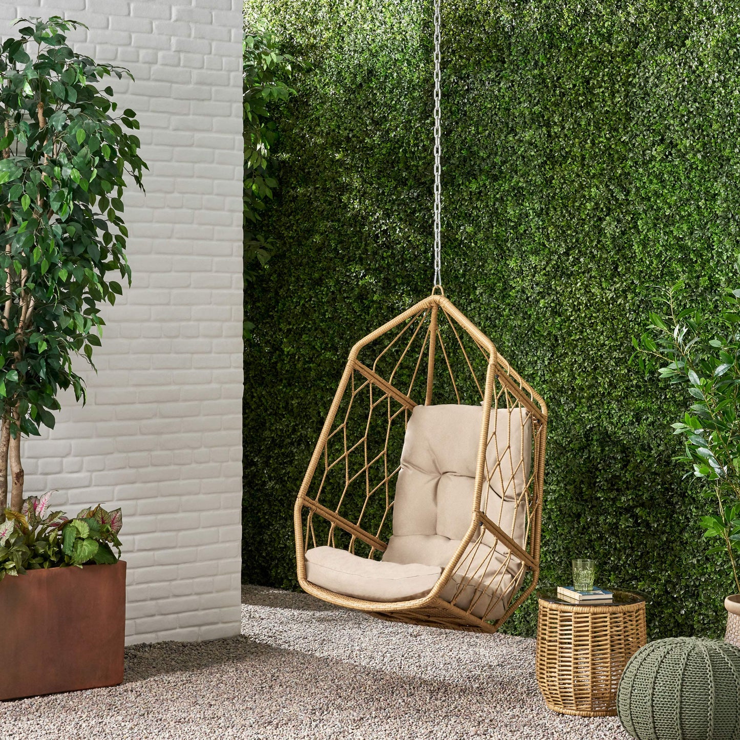 Tamara Outdoor/Indoor Hanging Chair (NO Stand) - Wicker - Light Brown/Tan