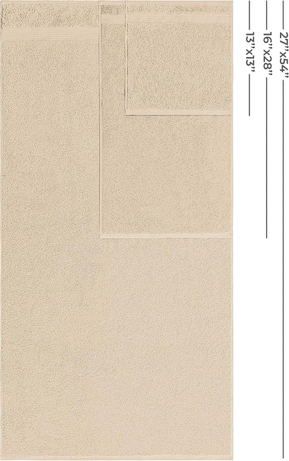 American Veteran Luxury Towel Set - 100% Cotton Turkish Towels | 6 Pieces in Beige (2 Bath, 2 Hand, 2 Washcloths)