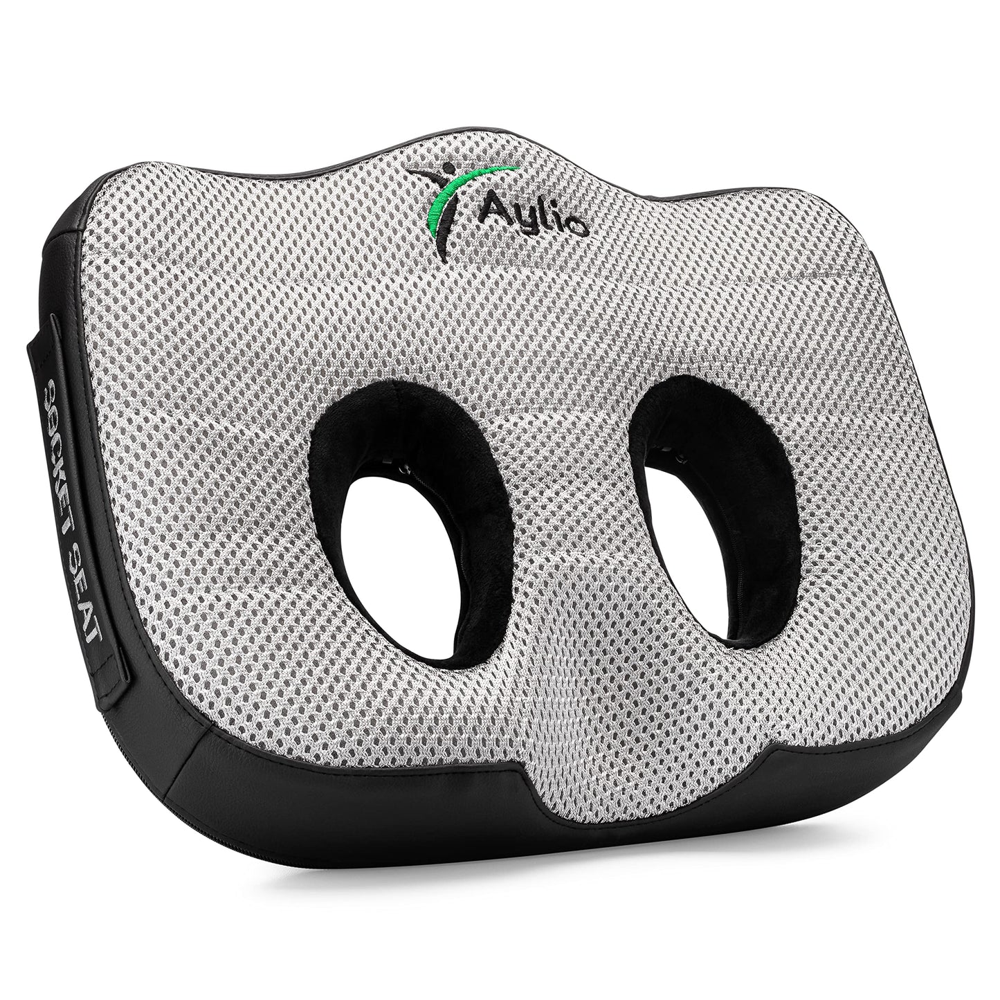Aylio Socket Seat Cushion for Sit Bone and Back Pressure Relief, Butt, Tailbone, Hip, Hamstring, Posture Support - Firm Memory Foam Comfort Ischial Tuberosity Pillow for Desk Chair or Car