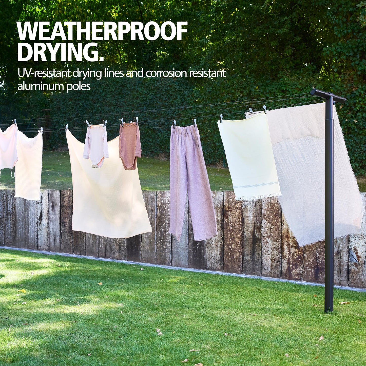 Brabantia Hangout Clothesline with Aluminium Poles 164ft/50m (Black), Washing Line for Outdoor Use, Clothing Line for Airing Laundry