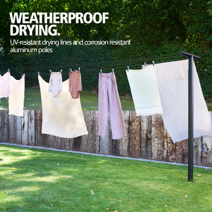 Brabantia Hangout Clothesline with Aluminium Poles 164ft/50m (Black), Washing Line for Outdoor Use, Clothing Line for Airing Laundry