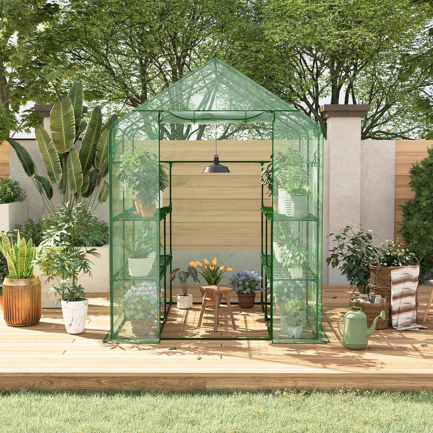 IDEALHOUSE Greenhouse, 57 x 57 x 77'' Greenhouses for Outdoors, Small Plant Green House, 3 Tiers 12 Shelves, Durable PE Cover, Plastic Portable Walk in Greenhouses for Outside Indoor
