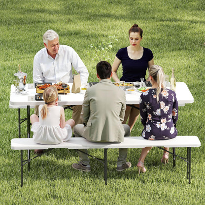 Real Relax 6' Picnic Table with 2 Benches, 3 Piece White Portable HDPE Folding Camping Table and Benches for Courtyard, Garden, Outdoor Leisure, Party