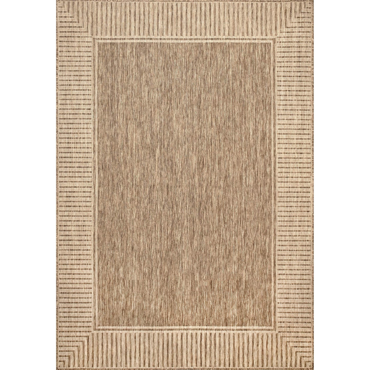 Nuloom Asha Light Brown/Ivory, 6'7" x 9', Casual, Striped Border, Soft and Cozy, High Traffic, Easy Clean, Durable Area Rug for Indoor/Outdoor Patio, Deck, Porch, Garden, Courtyard