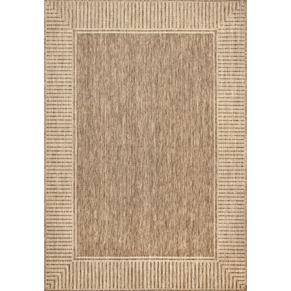 Nuloom Asha Light Brown/Ivory, 6'7" x 9', Casual, Striped Border, Soft and Cozy, High Traffic, Easy Clean, Durable Area Rug for Indoor/Outdoor Patio, Deck, Porch, Garden, Courtyard